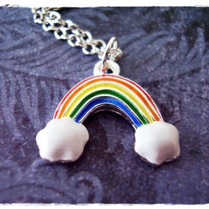 Rainbow Necklace - Rainbow Enameled Silver Plated Rainbow Charm on a Delicate Stainless Steel Cable Chain or Charm Only