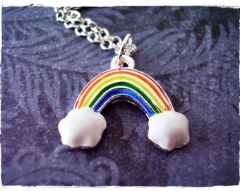 Rainbow Necklace - Rainbow Enameled Silver Plated Rainbow Charm on a Delicate Silver Plated Cable Chain or Charm Only