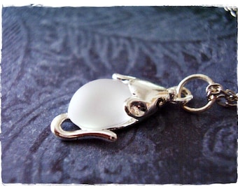 White Mouse Necklace - White Resin Mouse Charm on a Delicate Silver Plated Cable Chain or Charm Only