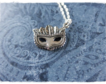 Silver Party Mask Necklace - Sterling Silver Party Mask Charm on a Delicate Sterling Silver Cable Chain or Charm Only