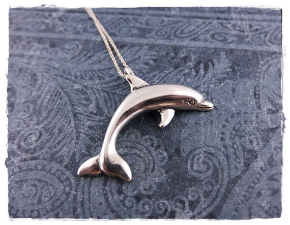 Large Silver Dolphin Necklace Large Sterling Silver Dolphin Charm