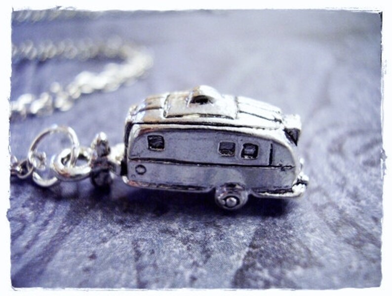 Silver RV Camper Necklace Silver Pewter RV Camper Charm on a Delicate Silver Plated Cable Chain or Charm Only image 2