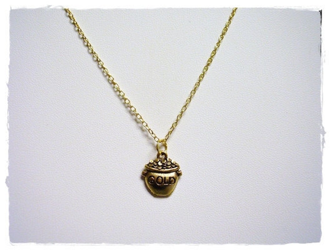 Small Pot of Gold Necklace Antique Gold Pewter Pot of Gold Etsy
