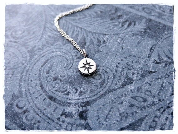 Tiny Compass Rose Necklace Sterling 