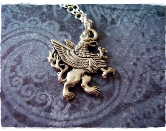 Silver Griffin Necklace - Antique Pewter Griffin Charm on a Delicate Stainless Steel Cable Chain or Charm Only