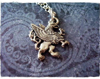 Silver Griffin Necklace - Antique Pewter Griffin Charm on a Delicate Silver Plated Cable Chain or Charm Only