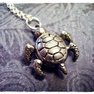 Movable Sea Turtle Necklace - Antique Pewter Sea Turtle Charm on a Delicate Stainless Steel Cable Chain or Charm Only