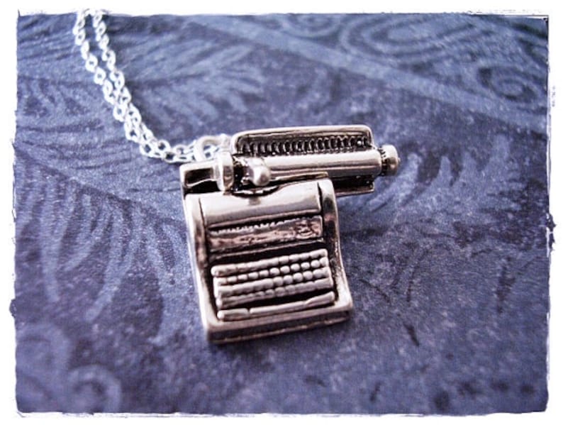 Silver Movable Typewriter Necklace Sterling Silver Typewriter Charm on a Delicate Sterling Silver Cable Chain or Charm Only image 2