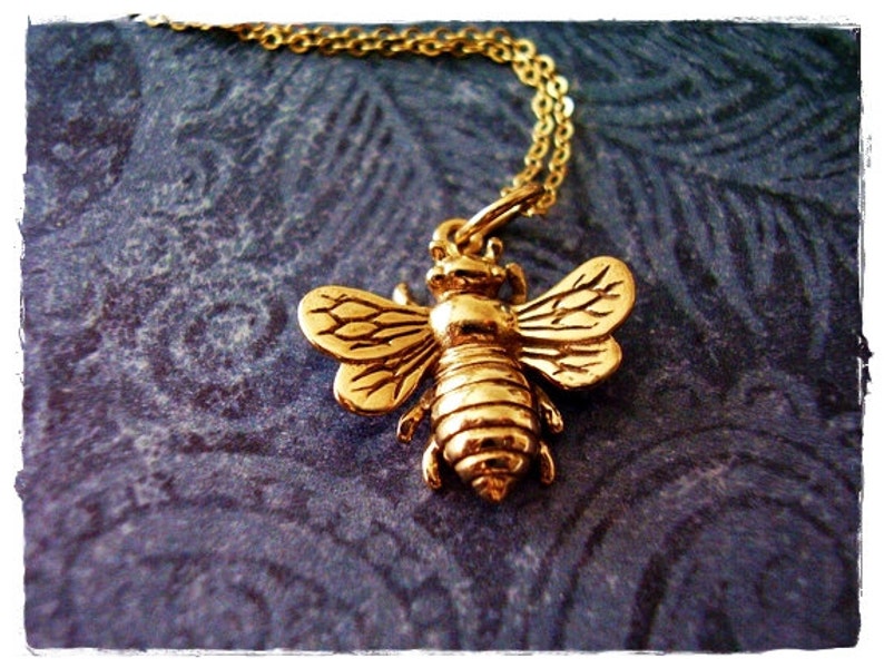 Gold Bumble Bee Necklace Bronze Bumble Bee Charm on a Delicate 14kt Gold Filled Cable Chain or Charm Only image 1