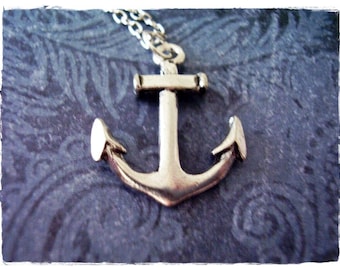 Large Silver Anchor Necklace - Antique Pewter Anchor Charm on a Delicate Silver Plated Cable Chain or Charm Only