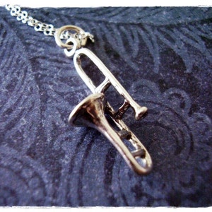 Silver Trombone Necklace - Sterling Silver Trombone Charm on a Delicate Sterling Silver Cable Chain or Charm Only