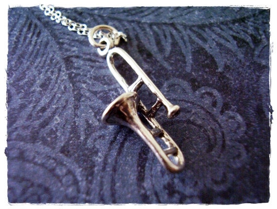 Silver Trombone Necklace Sterling Silver Trombone Charm on a