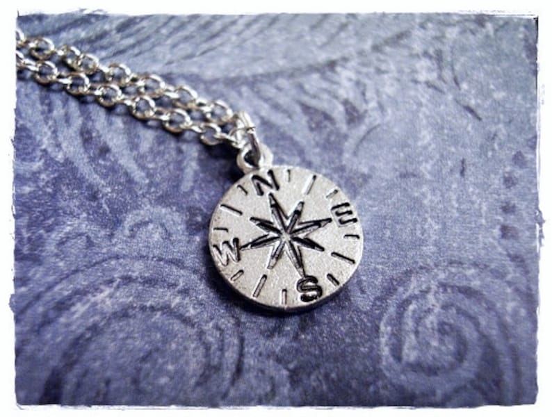 Tiny Silver Compass Necklace Antique Pewter Compass Charm on Etsy