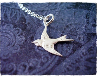 Silver Sparrow Necklace - Sterling Silver Sparrow Charm on a Delicate Sterling Silver Cable Chain or Charm Only