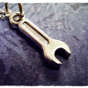 Tiny Silver Wrench Necklace | Silver Wrench Charm Necklace | Tool Jewelry