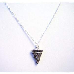 Silver Pizza Slice Necklace Antique Pewter Pizza Slice Charm on a Delicate Silver Plated Cable Chain or Charm Only image 3