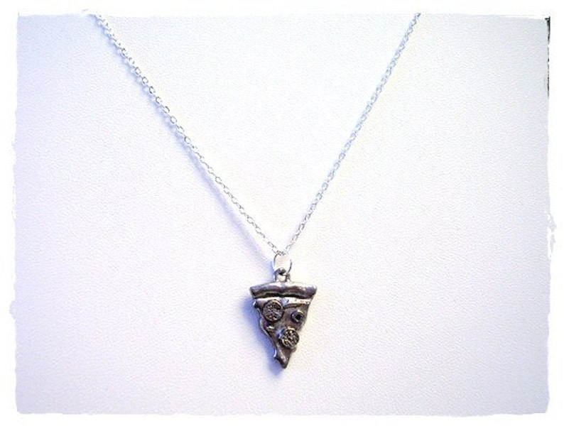 Silver Pizza Slice Necklace Antique Pewter Pizza Slice Charm on a Delicate Silver Plated Cable Chain or Charm Only image 3