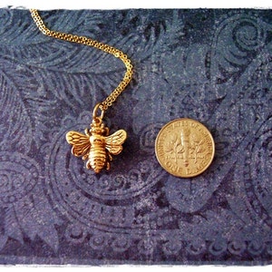 Gold Bumble Bee Necklace Bronze Bumble Bee Charm on a Delicate 14kt Gold Filled Cable Chain or Charm Only image 2