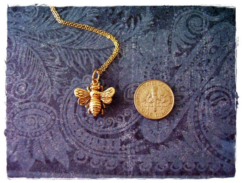 Gold Bumble Bee Necklace Bronze Bumble Bee Charm on a Delicate 14kt Gold Filled Cable Chain or Charm Only image 2