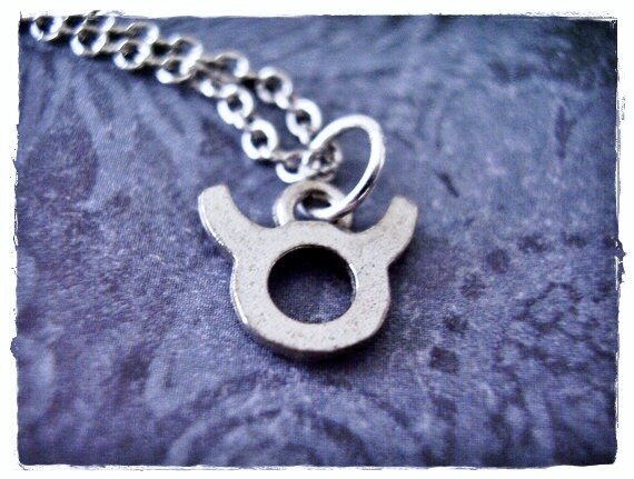 Silver Taurus Zodiac Sign Necklace - Antique Pewter Taurus Zodiac Sign Charm on a Delicate Stainless Steel Cable Chain or Charm Only