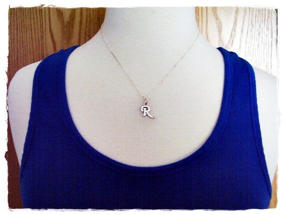 Silver Cursive R Initial Necklace Sterling Silver Cursive Initial