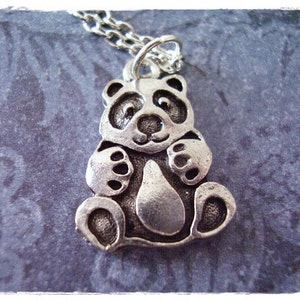Silver Panda Bear Necklace - Antique Pewter Panda Bear Charm on a Delicate Stainless Steel Cable Chain or Charm Only