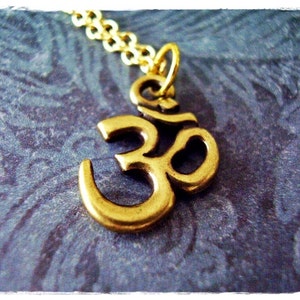 Gold Om Symbol Necklace Antique Brass Pewter Om Charm on an Gold Plated Cable Chain or Charm Only image 1