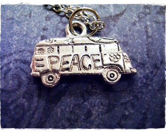 Silver Hippy Van Necklace - Silver Pewter Hippy Van Charm on a Delicate Silver Plated Cable Chain or Charm Only