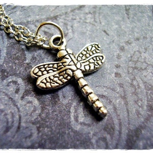 Small Silver Dragonfly Necklace - Antique Pewter Dragonfly Charm on a Delicate Stainless Steel Cable Chain or Charm Only
