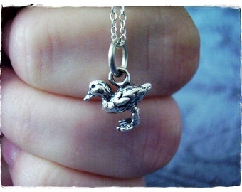 Tiny Duckling Necklace - Sterling Silver Duckling Charm on a Delicate Sterling Silver Cable Chain or Charm Only