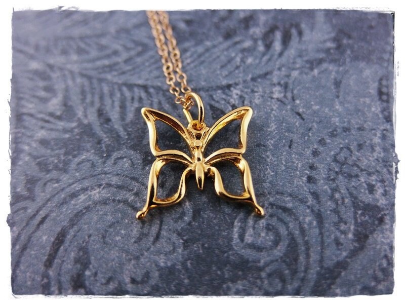 Gold Butterfly Necklace 14kt Gold Plate 