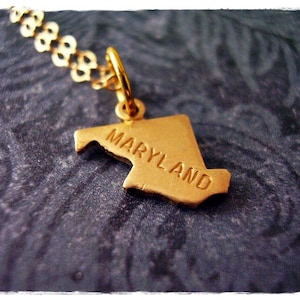 Tiny Gold Maryland State Necklace - Raw Brass Maryland Charm on a Delicate 14kt Gold Filled Cable Chain or Charm Only