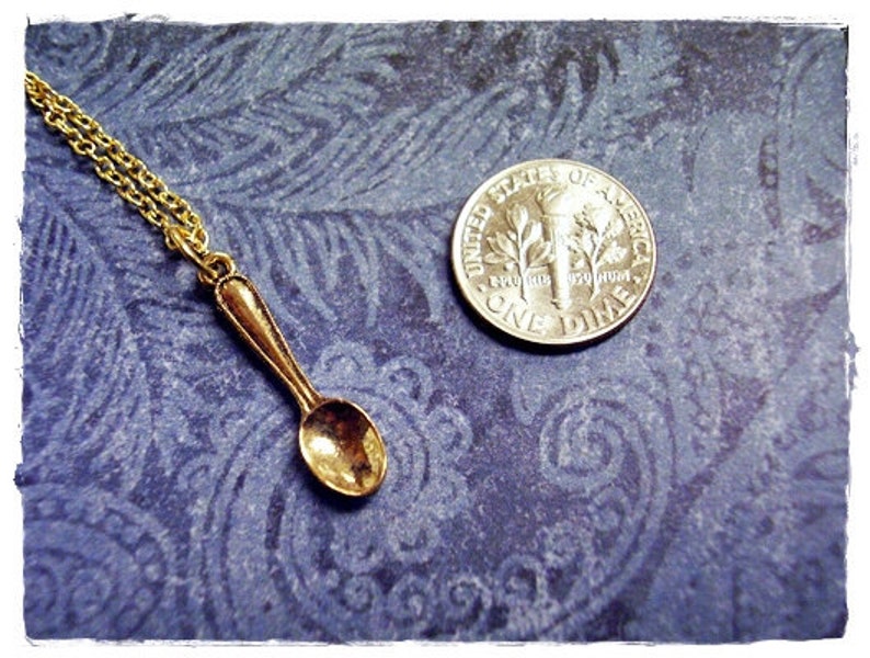 Tiny Golden Spoon Necklace Antique Gold Pewter Spoon Charm Etsy
