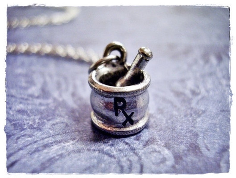 Silver Mortar and Pestle Necklace Antique Pewter Rx Mortar Etsy