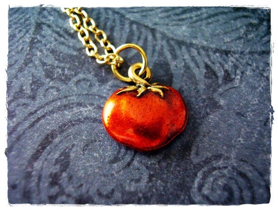 Buy Red Tomato Necklace Red Enameled Antique Gold Pewter Tomato