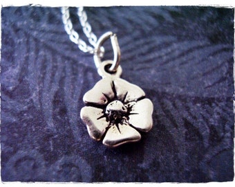 Silver Poppy Flower Necklace - Sterling Silver Poppy Flower Charm on a Delicate Sterling Silver Cable Chain or Charm Only