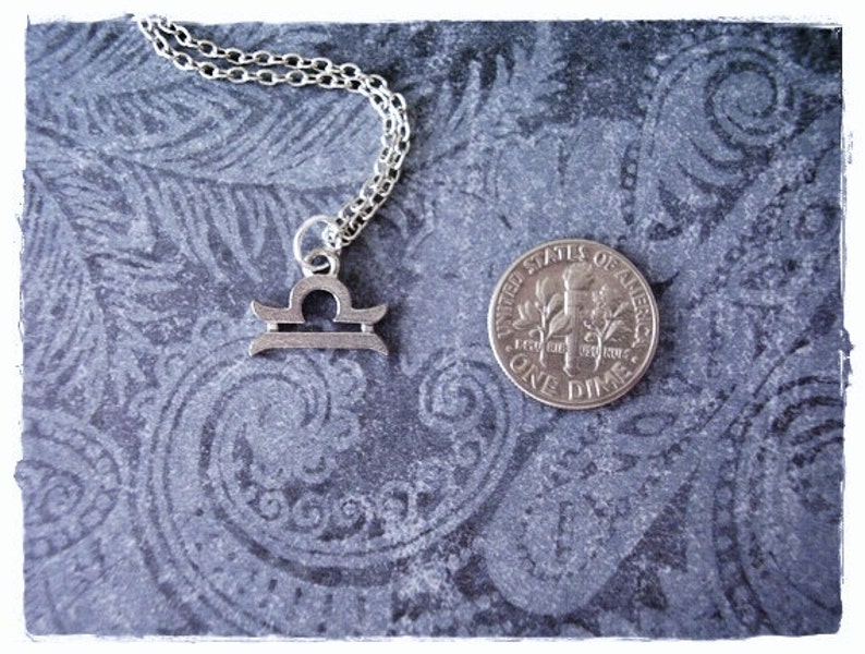 Silver Libra Zodiac Sign Necklace - Antique Pewter Libra Zodiac Sign Charm on a Delicate Stainless Steel Cable Chain or Charm Only image 2