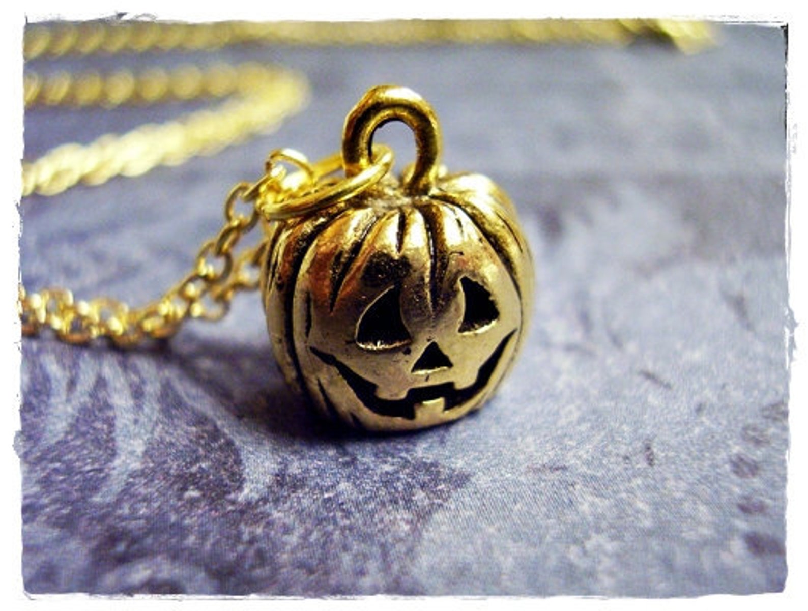 Gold Jack O' Lantern Pumpkin Necklace - Antique Gold Pewter Jack O ...