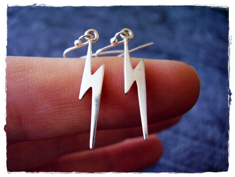 Silver Lightning Bolt Earrings Sterling Silver Lightning Bolt Dangle Earrings image 1