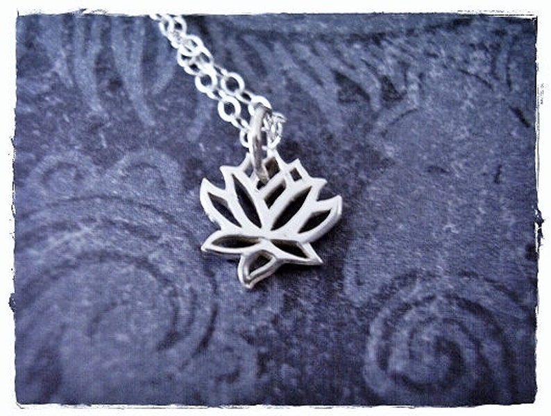 Tiny Silver Lotus Flower Necklace Sterling Silver Lotus Flower Charm on a Delicate Sterling Silver Cable Chain or Charm Only image 1