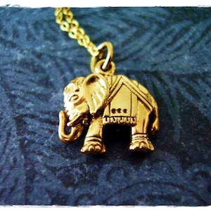 Gold Indian Elephant Necklace - Bronze Indian Elephant Charm on a Delicate 14kt Gold Filled Cable Chain or Charm Only