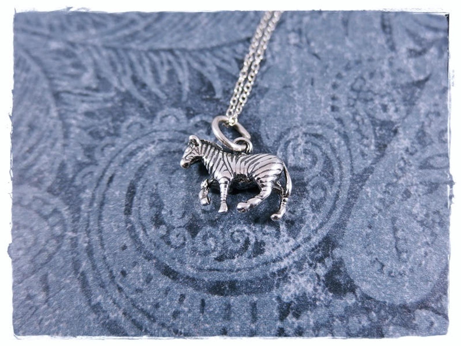 Silver Zebra Necklace Sterling Silver Zebra Charm on a Etsy