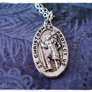 Silber Saint Christopher Medaillon Halskette - Antiker St Christopher Medaillon Charme aus Zinn an einer Edelstahl-Kabelkette oder nur Anhänger