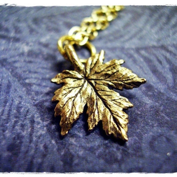 Gold Maple Leaf Necklace - Antique Gold Pewter Maple Leaf Charm on a Delicate Gold Plated Cable Chain or Charm Only