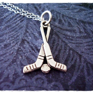 Silver Hockey Sticks Necklace - Sterling Silver Hockey Sticks Charm on a Delicate Sterling Silver Cable Chain or Charm Only