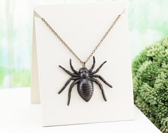 Large Oxidized Brass Spider Necklace, Lightweight Hand Aged Metal Pendant Necklace, Animal Lover Gift, Spooky Season Jewelry
