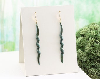 Swirly Stick Drop Earrings, Lightweight Hand Aged Verdigris Brass Dangle Earrings, Green Patina Jewelry