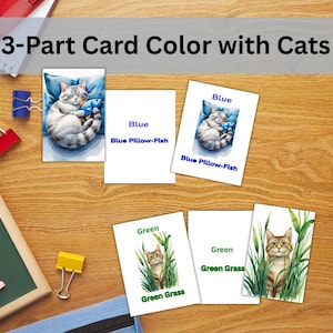 Montessori Cat Colors 3-Part Cards | Printable Color Flashcards for Toddlers & Preschool | Watercolor Cats | Homeschool PDF Activity