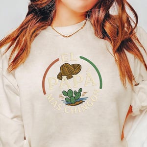 El Papá Más Chingón geborduurd T-shirt, sweater, hoodie - grappig cadeau - Mexicaanse hoed en cactusontwerp - Vaderdag