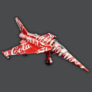 Handmade Fighter Jet from Coke Cans – Vintage Desk Decor or Collector’s Gift